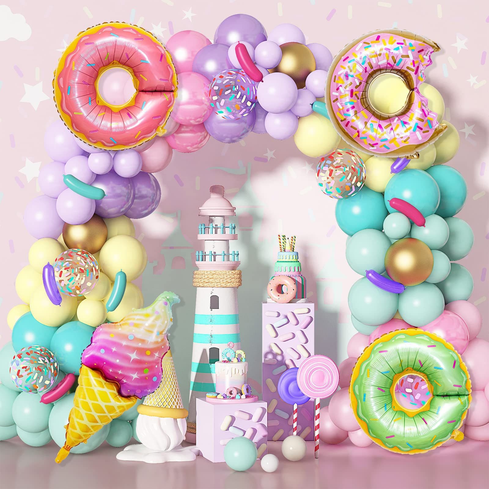 Cross-border Balloon Set Cool Summer Donut Kindergarten Decoration Candy Party Balloon Chain Birthday