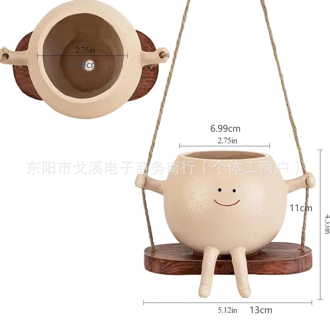 Cute Smile Creative Swing Flower Pot Succulent Planter Green Plant Trendy Decorative Resin Craft Pot