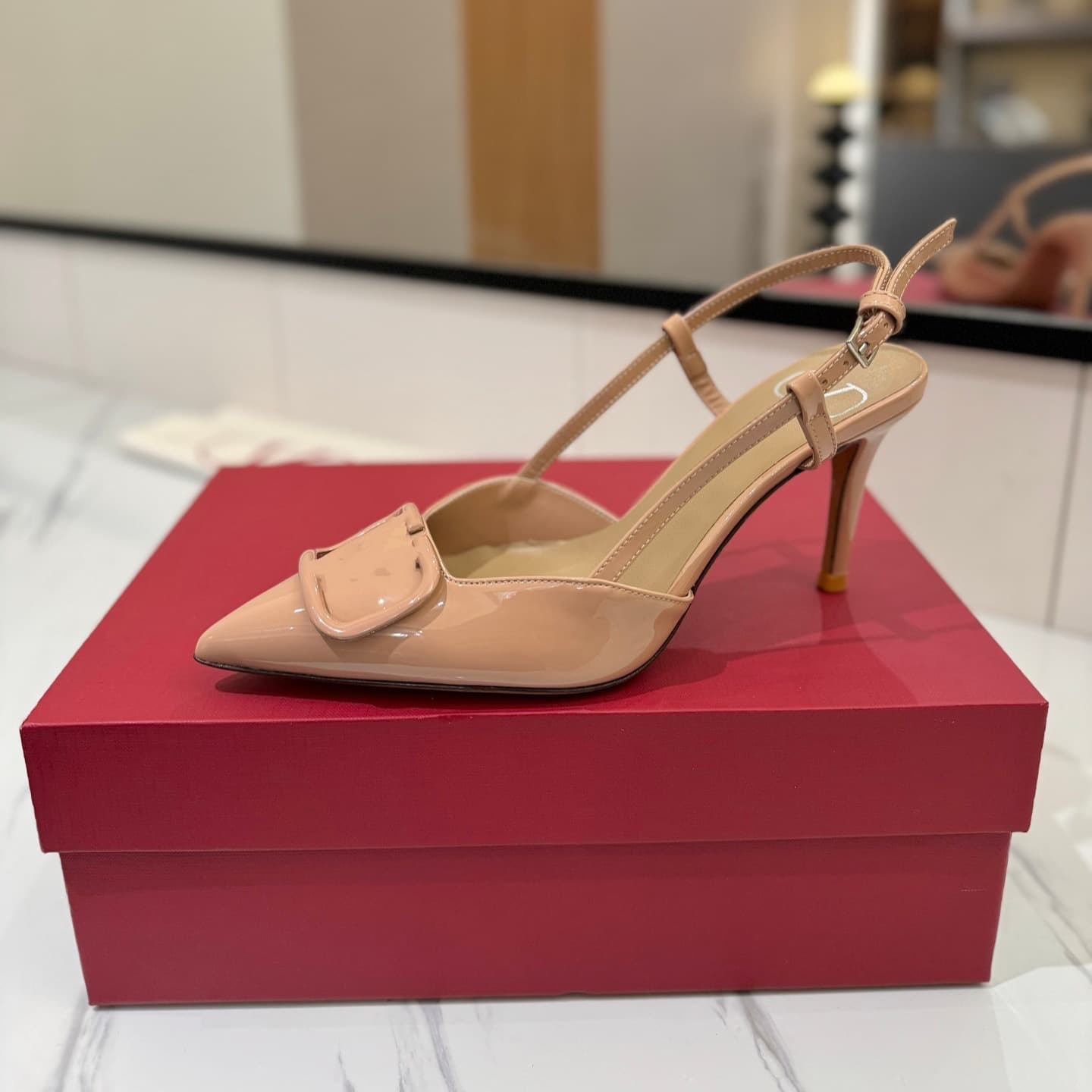 Cross-border Edition French Pointed Toe Open Back Thin Heel Sandals Women Shiny Nude High Heel Shoes Trendy Commuter Women's Shoes