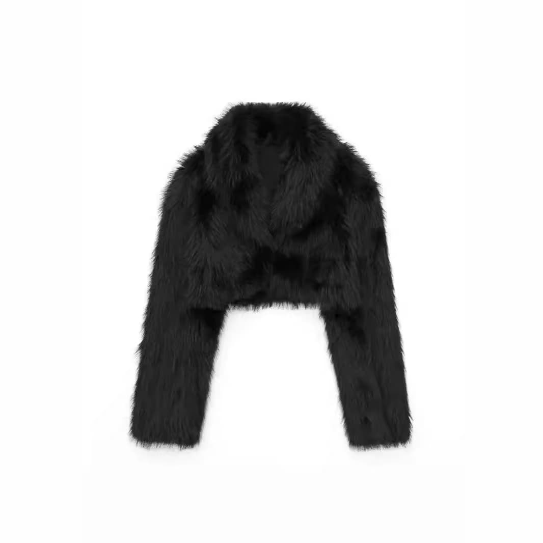 2024 European and American Fall/Winter New Arrival Women's Fashion French Style Black Faux Fur Short Coat