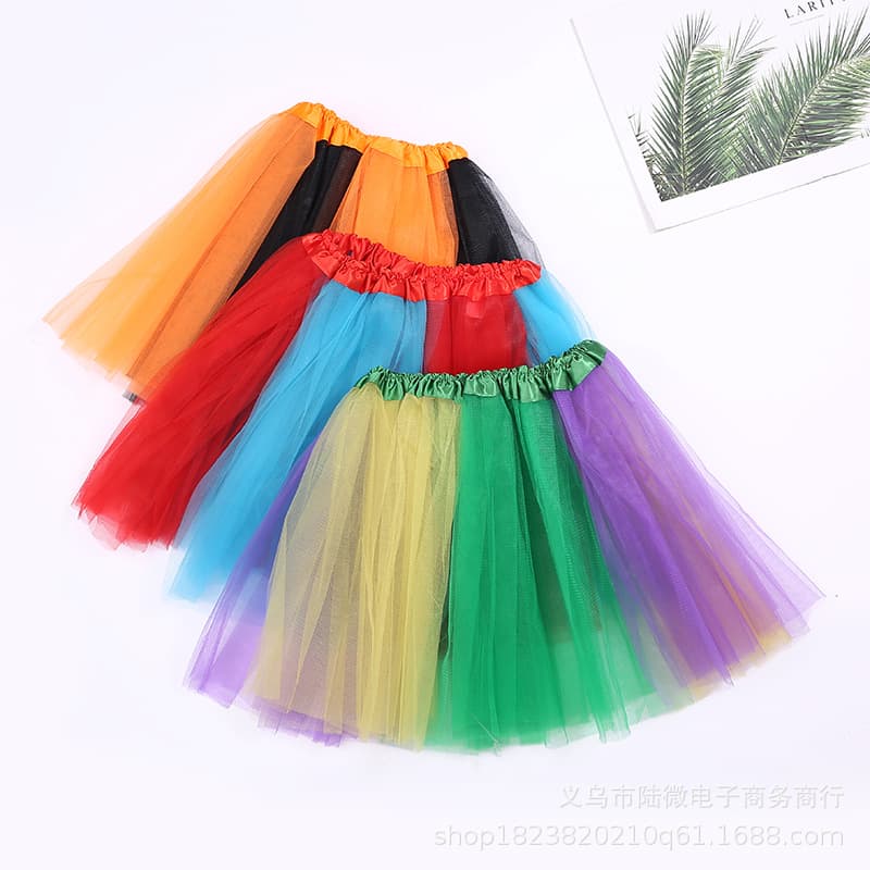 Girls Dance Skirt Tutu Skirt Children Mesh Tutu Ballet Puffy Rainbow Skirt