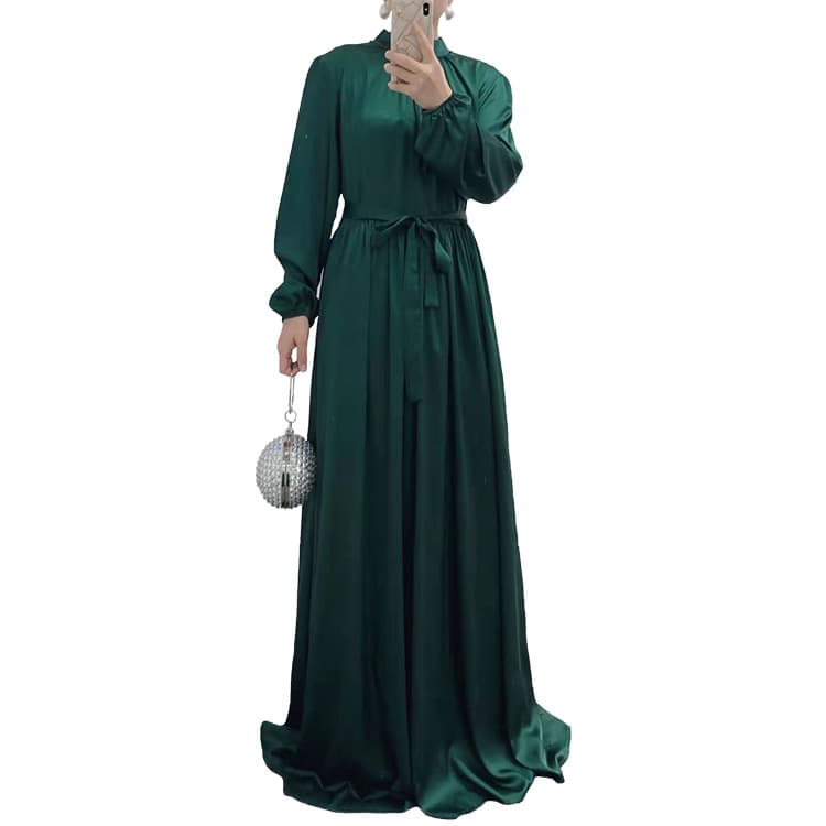 Factory Direct Yiduoduo Cross-Border Elegant Long-Sleeve Tie-Waist Flowing Dress 21662