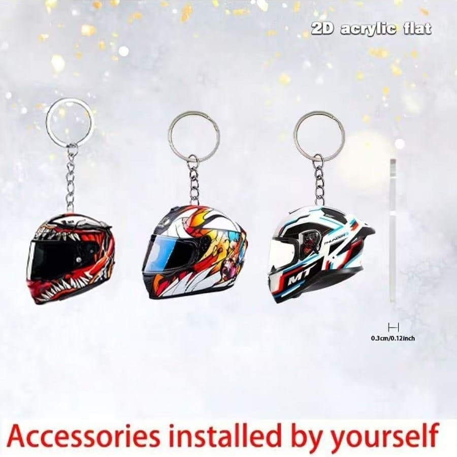 New Motorcycle Helmet Acrylic Keychain Backpack Pendant Flat Pendant