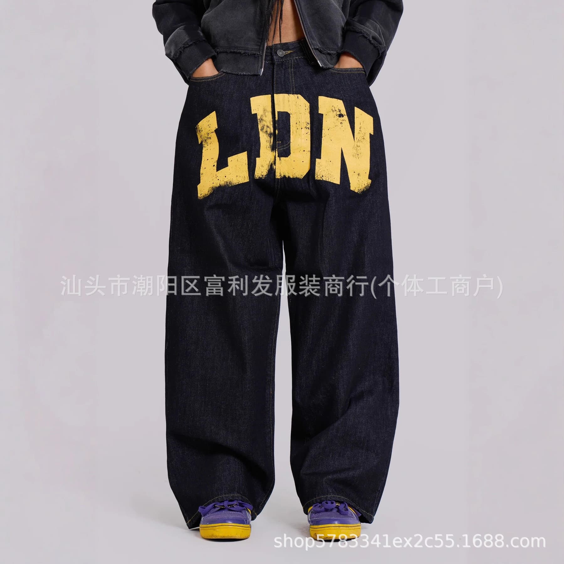 New Autumn Letter Print Jeans for Men, American Retro High Street Versatile Loose Wide-Leg Relaxed Straight Pants