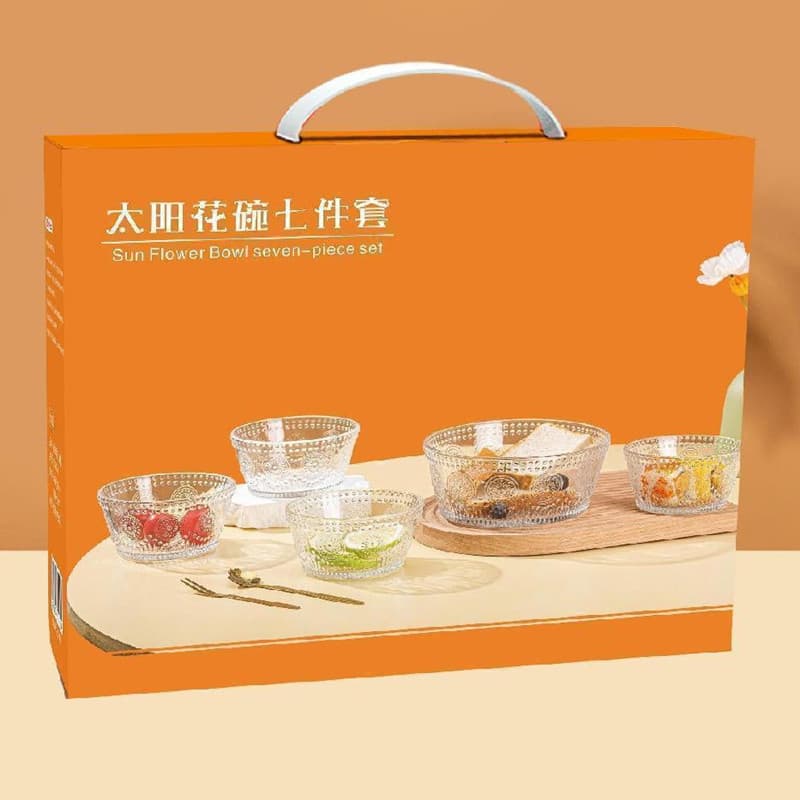 Household glass bowl and plate set sunflower fruit salad bowl creative tableware set ice cream bowl tableware wholesale