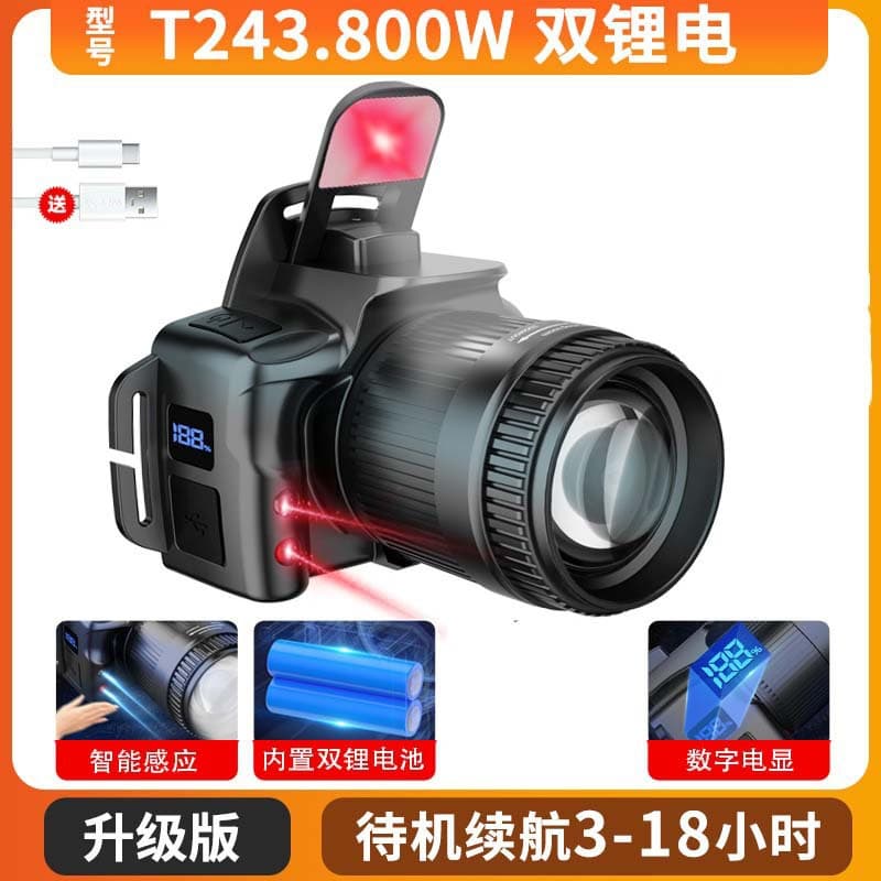 Outdoor High-Power LED Headlamp, Motion Sensor, Bright Light, Rechargeable, Ultra-Long Battery Life, Head-Mounted, Long-Range Beam, Fishing, Night Fishing Light