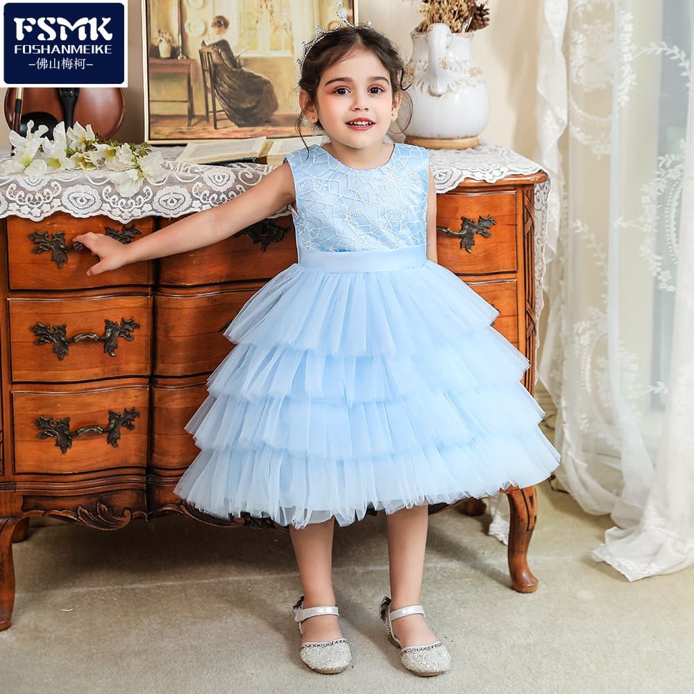Princess Style Birthday Dress for Girls No Sleeve Multi-Layered Tulle Skirt Birthday Cake Theme Clothing Spring Autumn Winter Suitable