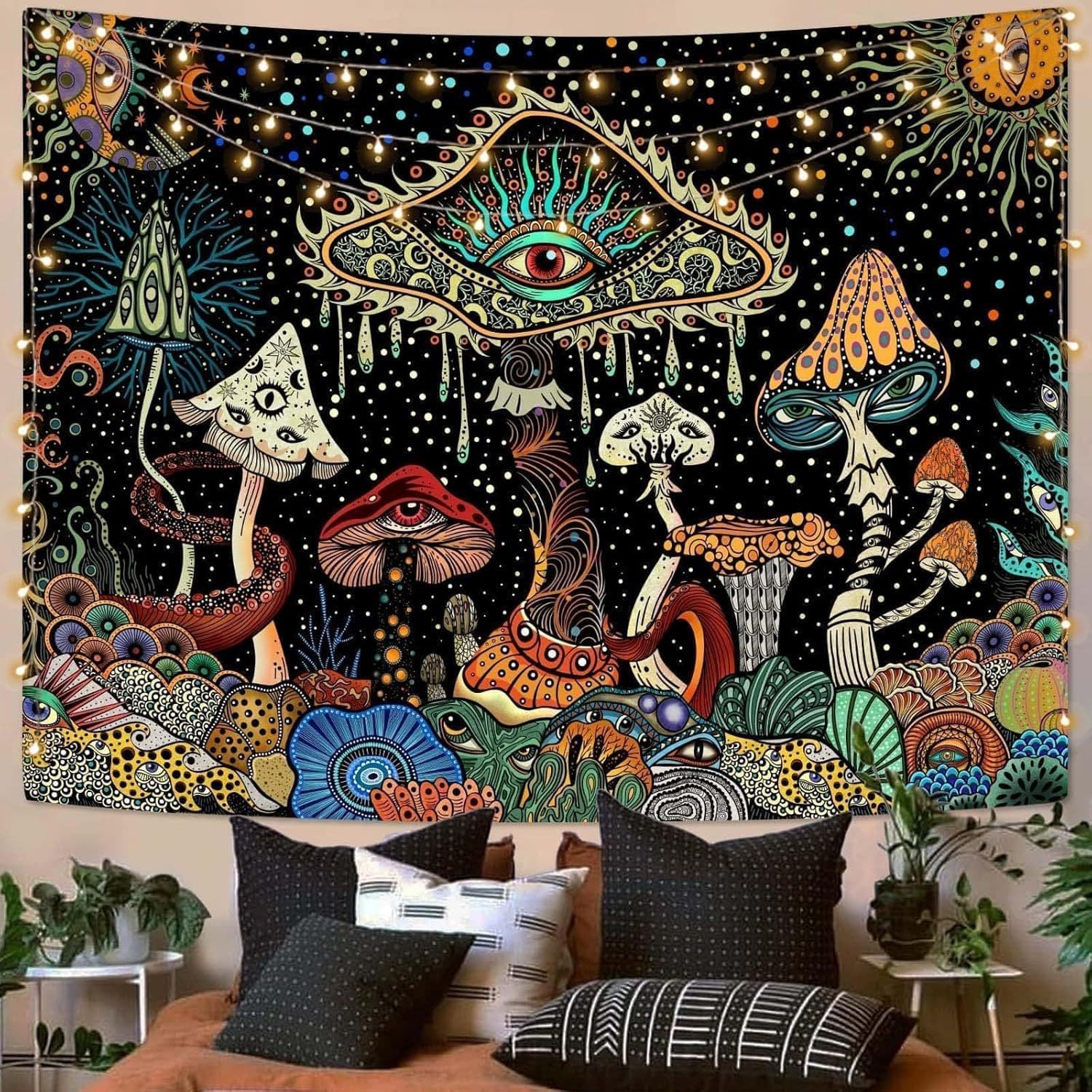 Hippy Tapestry Mushroom Tapestry Bedroom Aesthetic Witch Tapestry Wall Hanging Hippy Room Mushroom Decor