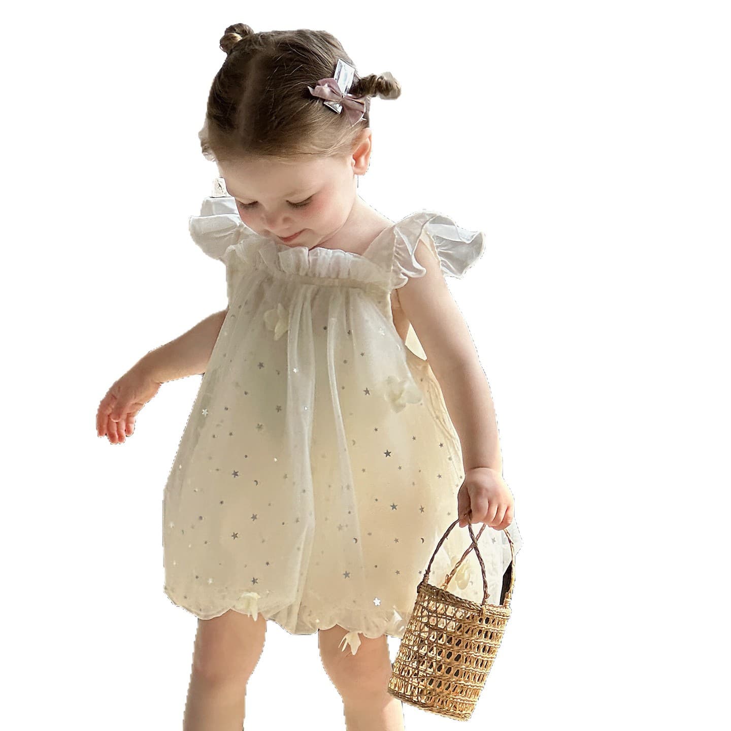 Korean-style cute girls' star sequin dress, summer infant baby princess dress, sleeveless birthday first birthday dress