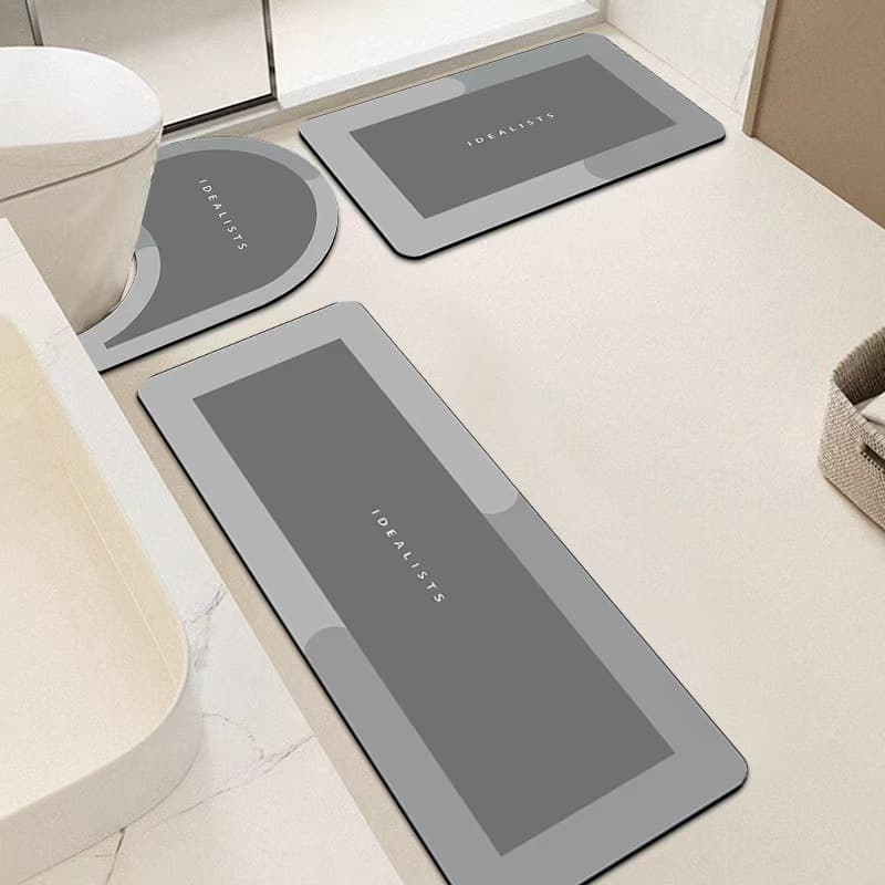 Casual Diatom Mud Style Floor Mat, Bathroom U-Shaped Toilet Water-Absorbent Quick-Drying Foot Mat, Bathroom Floor Mat Three-Piece Set
