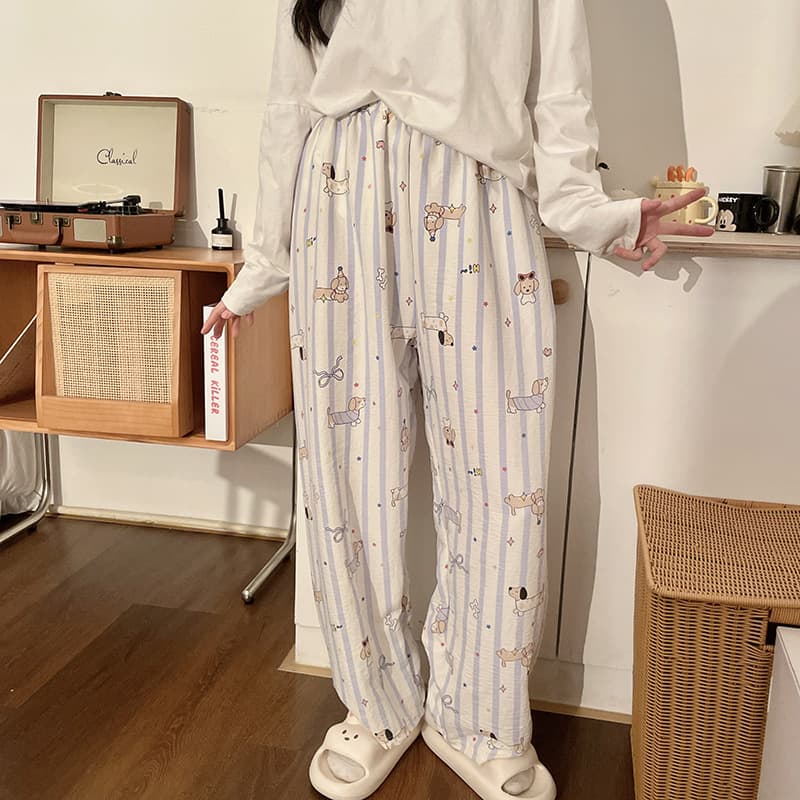 New Summer Sleep Pants Blue Star Print Loose Thin Home Cartoon Casual Long Pants Wearable Out for Stroll