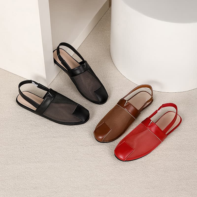 Cross-border Amazon Mesh Breathable Round Toe Flat Shoes for Women 2026 New Versatile Closed Toe Slip-on Half Slippers