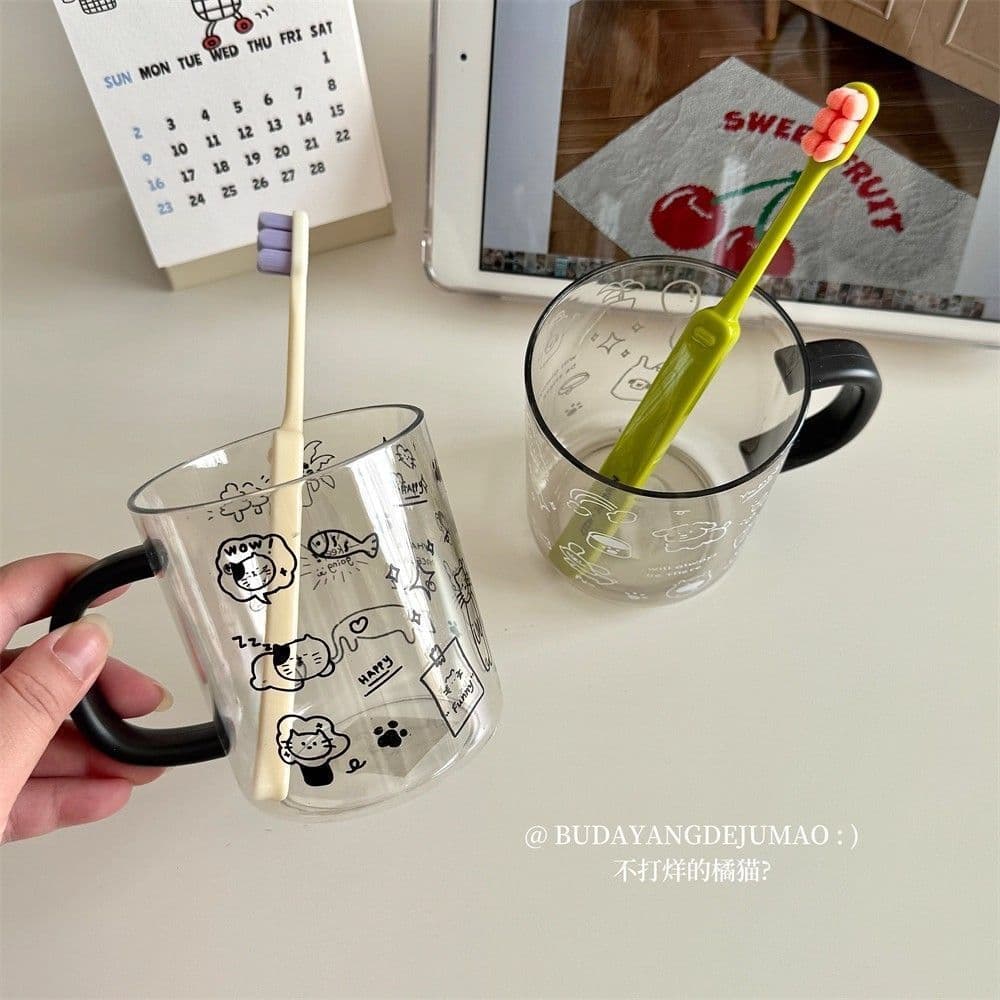 Illustrated Dog and Cat Mouthwash Cup High-Appearance Toothbrush Cup Two-Piece Set for Home or Dormitory Washing Cup