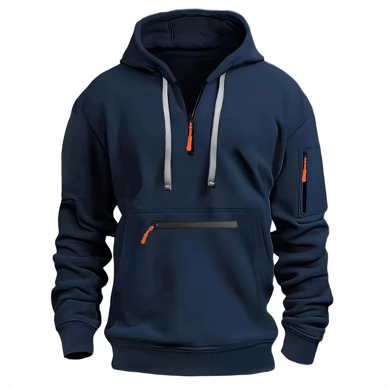 Cross-border Spring/Autumn Men's Hoodie Half-Zip Multi-Pocket Solid Color Loose Athletic Casual Pullover