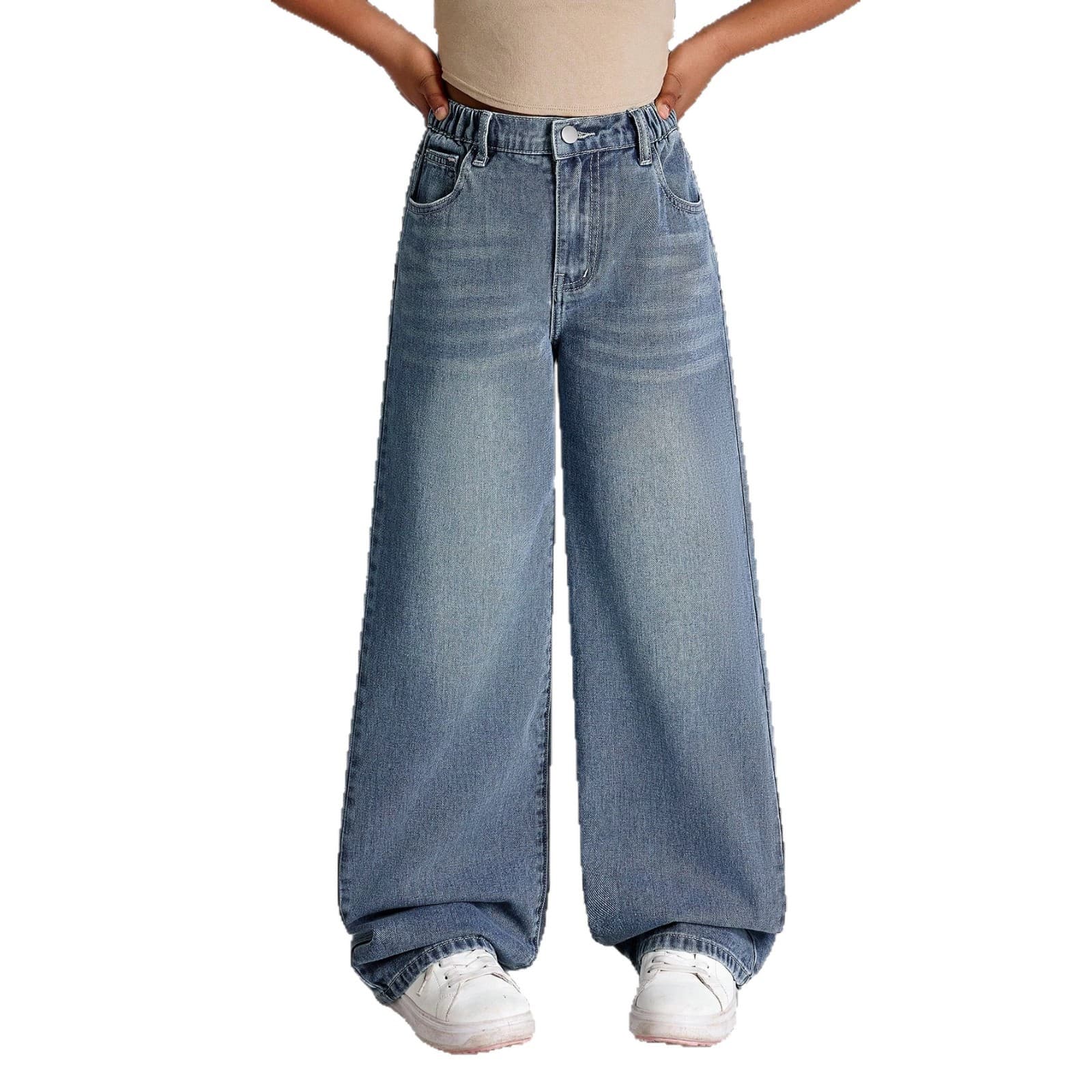 Cross-border Amazon SHEIN Hot-selling Teen Girls American Retro Street Jeans Wide-leg Pants