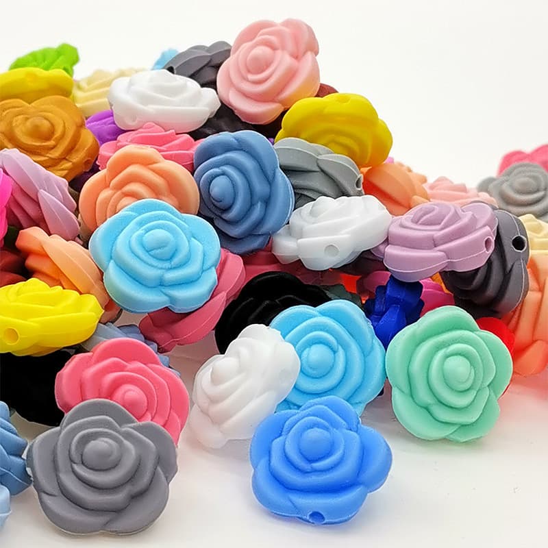 Silicone double-sided perforated rose-shaped beads, DIY handmade baby pacifier chain, loose beads