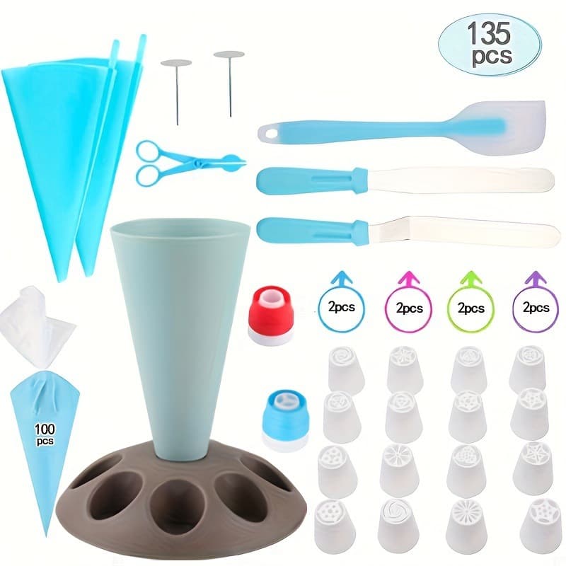 135-Piece Cake Decorating Tool Set Baking Piping Nozzles Cream Scraper Baking Kit
