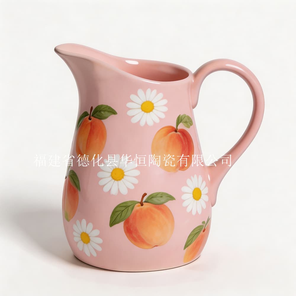 Cross-border Peach Daisy Ceramic Milk Bottle Pink Girl's Pointed Mouth Cold Water Kettle Table Flower Arrangement Two-Purpose Small Tie Kettle