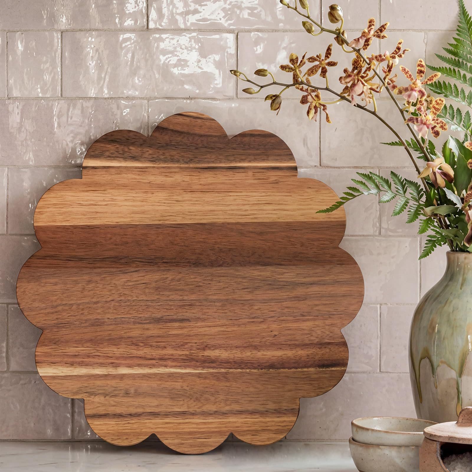Cross-border Wooden Cutting Board Creative Scalloped Home Chopping Board Acacia Wood Kitchen Board Multi-purpose Cheese Steak Tray