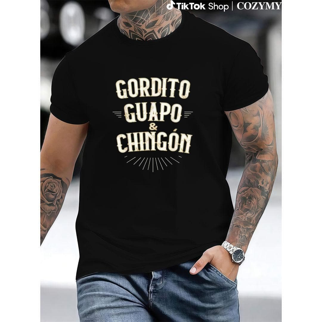 Cross-border Pure Cotton European Size Summer T-Shirts Chubby, Handsome and Awesome - F