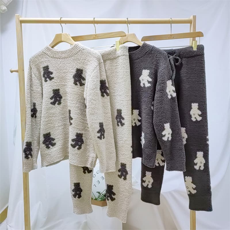 Men's and Women's Pullover Autumn and Winter Soft Half-side Velvet Butt Bear Plush Parent-Child Couple Pajama Pants Home Suit