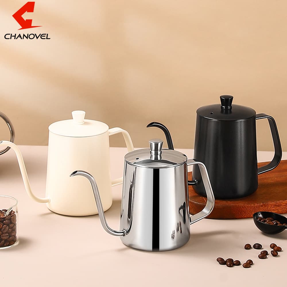 304 Stainless Steel Pour-Over Coffee Kettle, Household Drip Coffee Pot with Teflon White Coating, Thickened Long Spout, Slim Spout