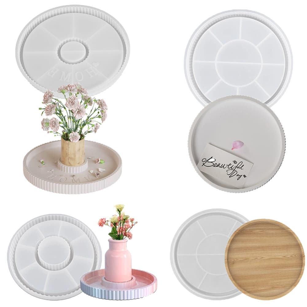 Cross-border Striped Round Tray Resin Silicone Mold Epoxy DIY Hollow Storage Tray Plaster Plate Decoration