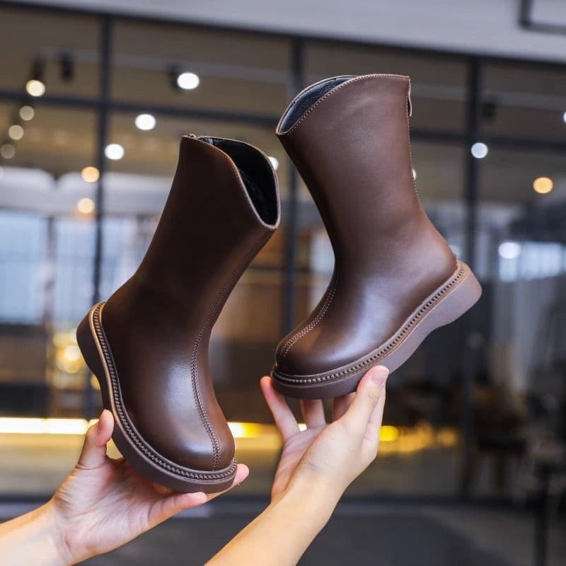 Children's Long Boots Autumn Winter Fleece-Lined Baby Toddler High-Top Leather Boots Little Girls Long Soft-Sole Girls Boots