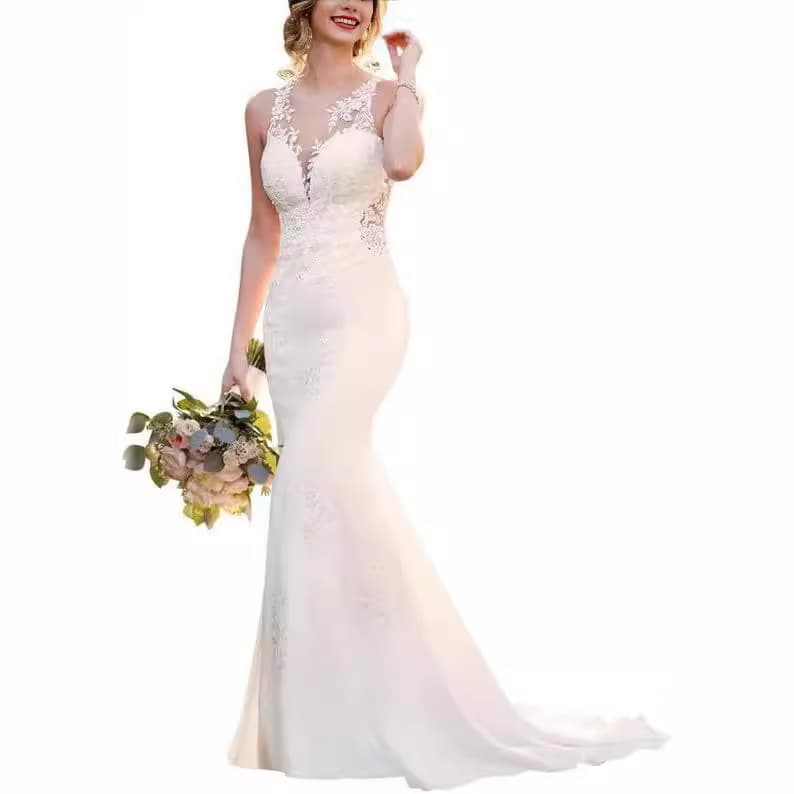 2025 New Style European Princess Wedding Dresses Bride Train White Drag Tail Transparent Open-Back Lace Wedding Dress