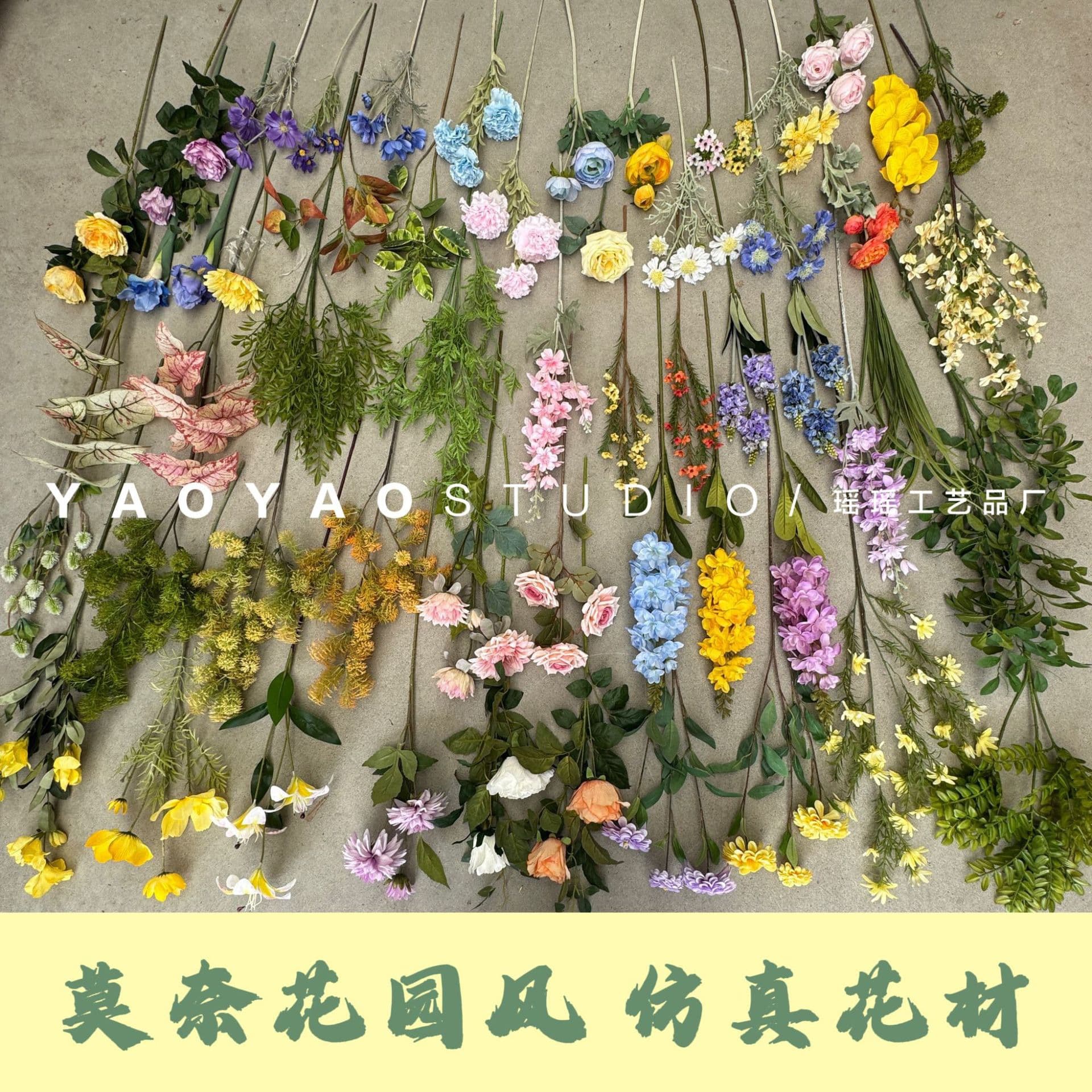 Monet Garden Style Artificial Flowers, Coffee Shop Decor, Outdoor Wedding Fake Flowers, Store Window Display Landscape Greenery