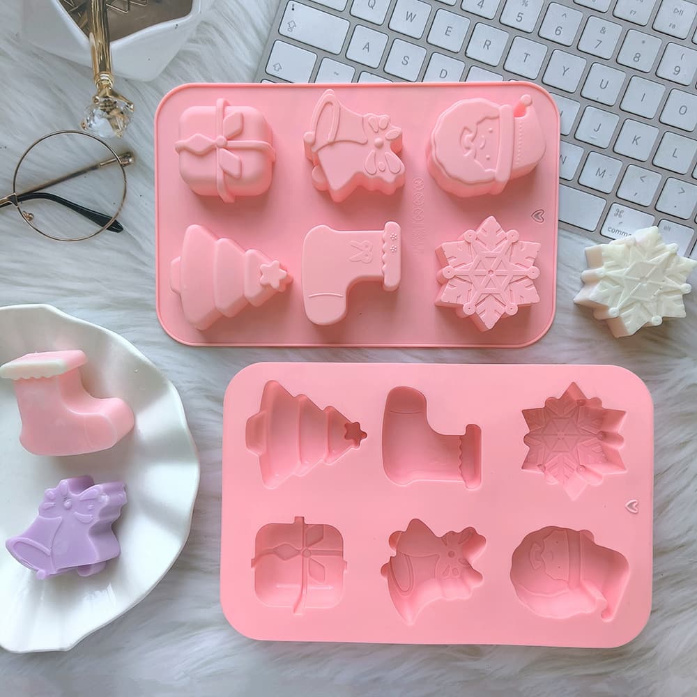 Silicone Mold 6-Cavity Santa Claus Snowflake 762 Cake Pudding Baking Mold DIY Cake Decorating Tool