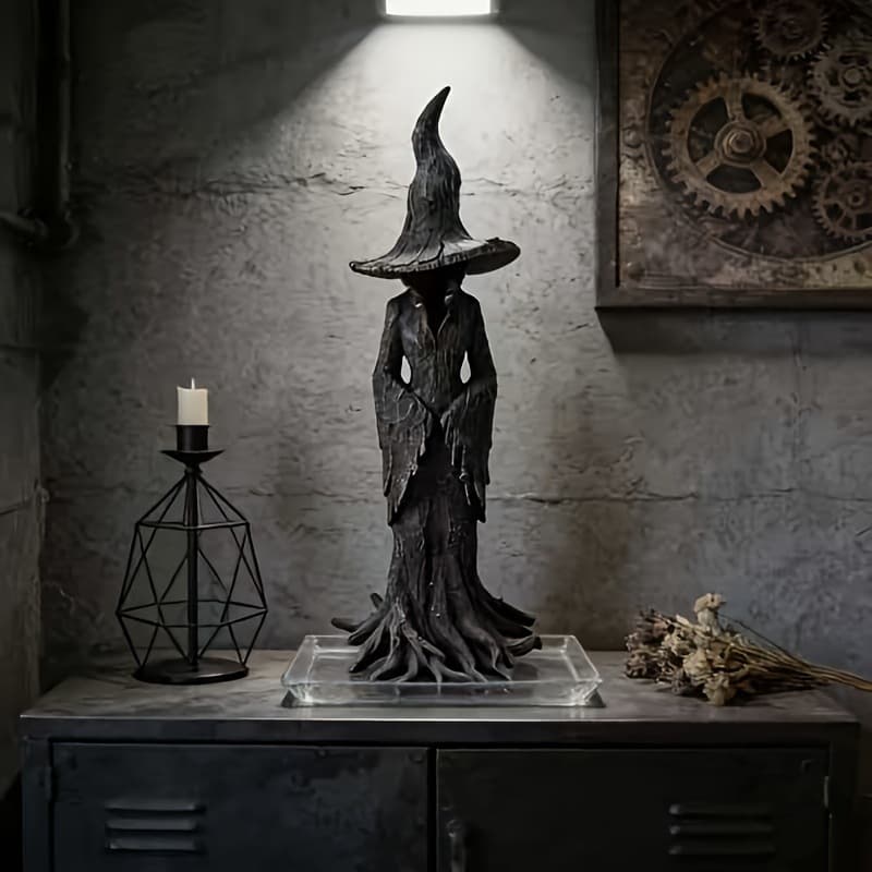 New Halloween Ornament Gothic Resin Witch Statue Vintage Magician Decoration Dark Fantasy Accessory