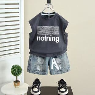 Boys' Sleeveless Vest Set Summer 2026 New Kids' Ripped Denim Shorts Two-Piece Outfit for Toddlers and Children