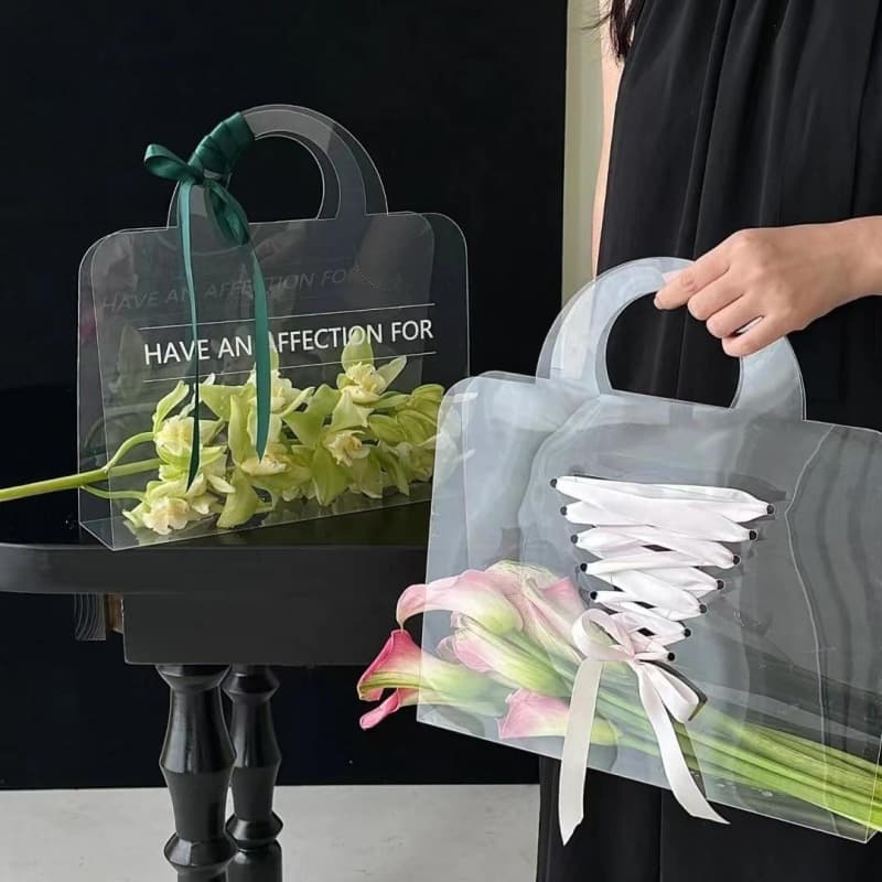 50 Silk Pet Handbag Qixi Festival Flower Bouquet Transparent Gift Bag Simple Internet Celebrity Fresh Flower Packaging Bag