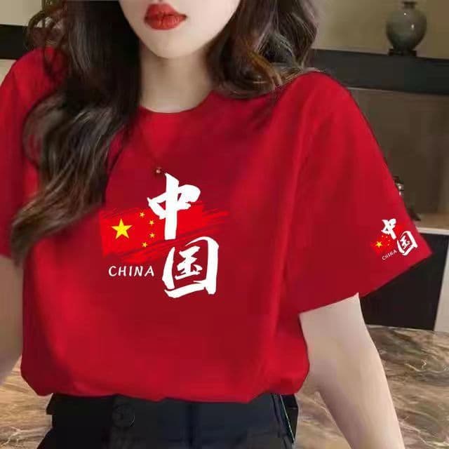 I love China five-star red flag student speech event red patriotic T-shirt men's and women's red song chorus group clothing