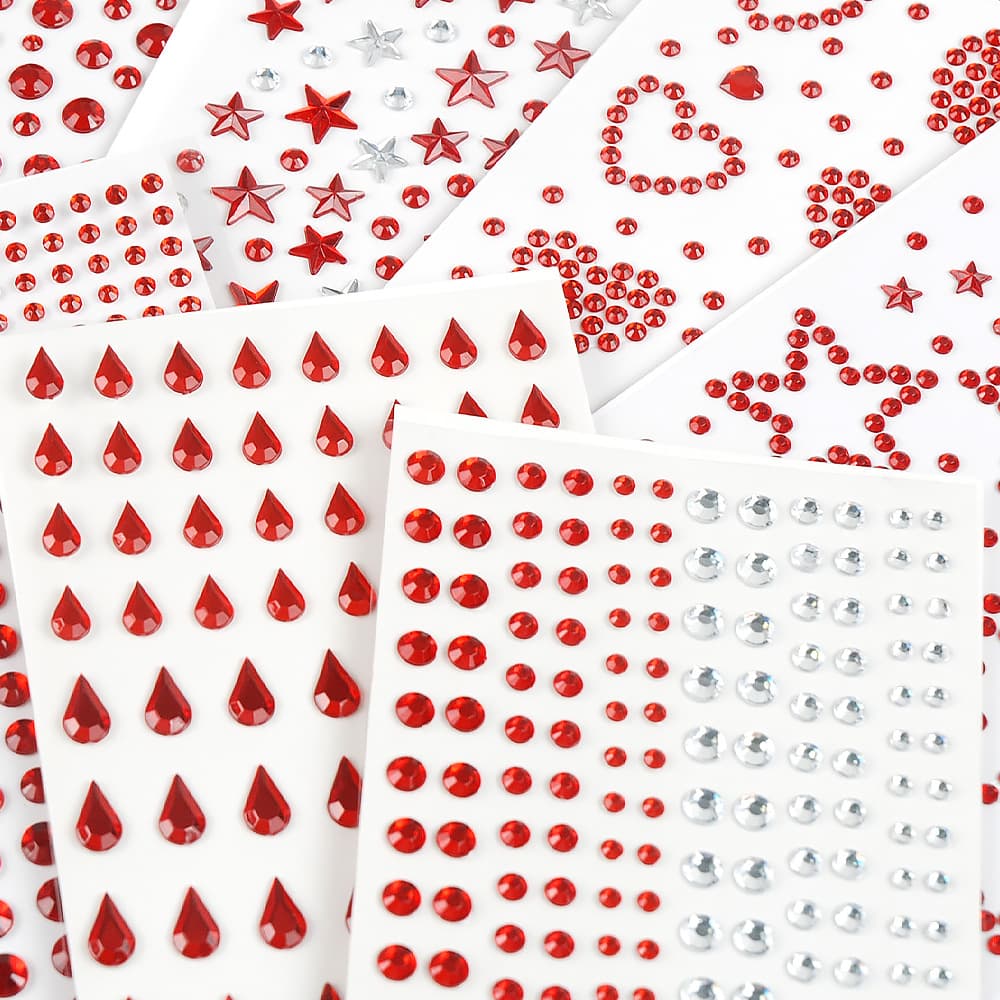 Red Ribbon Bow Kids Face Sticker Concert Face Decal Heart Diamond Birthday Eye Makeup Rhinestone