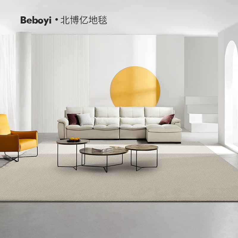 Wool rug for modern minimalist living room, coffee table mat, simple luxury high-end solid color hand-blended bedroom bedside rug.
