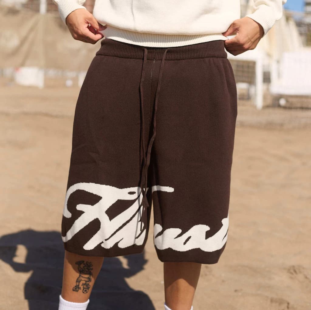 Y2K Dark Gray Knitted Shorts American Retro Letter Jacquard Loose Straight-Leg 5-Inch Shorts for Men and Women