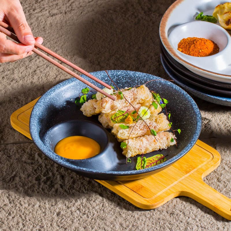 Home Dumpling Plate with Vinegar Dish, Dipping Sauce Plate, Sushi Compartment Plate, Square Serving Plate, Divided Plate