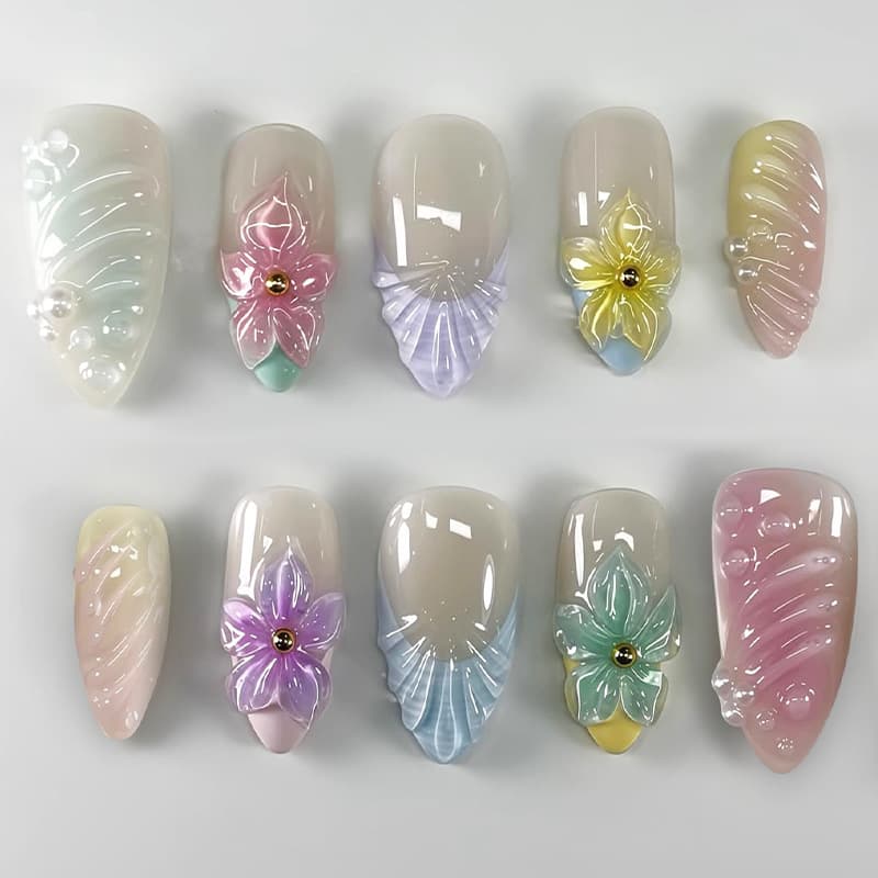Cross-border popular European and American style new high-quality hand-painted carved almond nails pure handmade wear nails high-quality nails