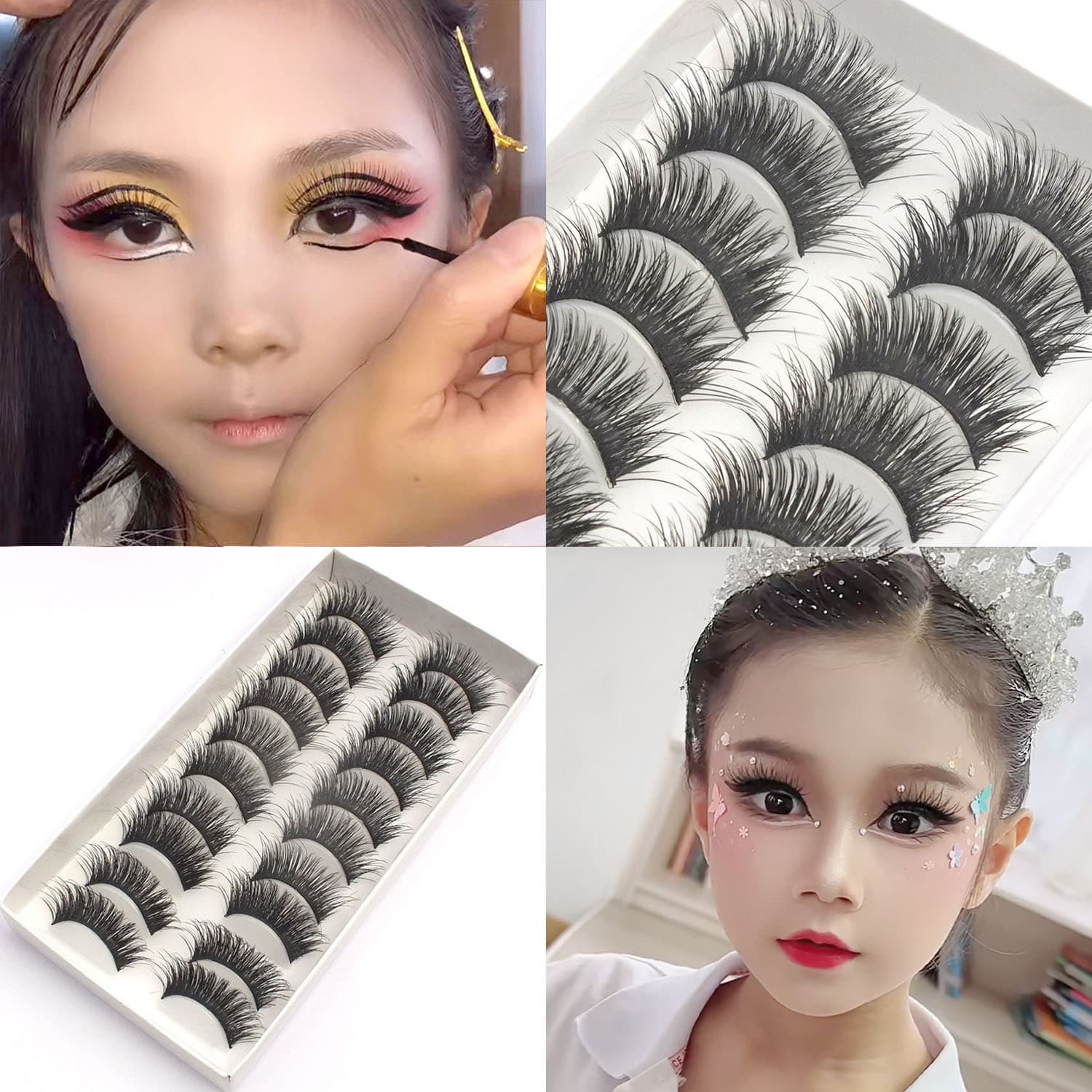 Stage Extended Eye Makeup Thick False Lashes 10 Pairs, Hard Stem Can Lift Double Eyelid, Performance Cos Show Thai Makeup