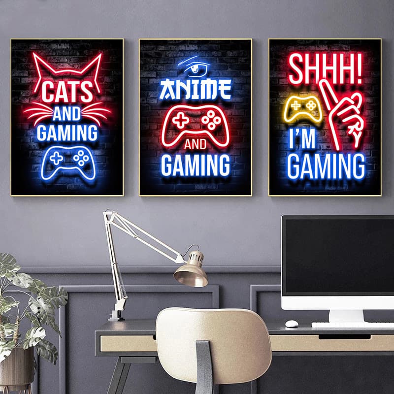 Amazon Hot Selling Esports Game Poster Decorative Canvas Print, Neon Wall Art for Internet Cafes and Game Centers