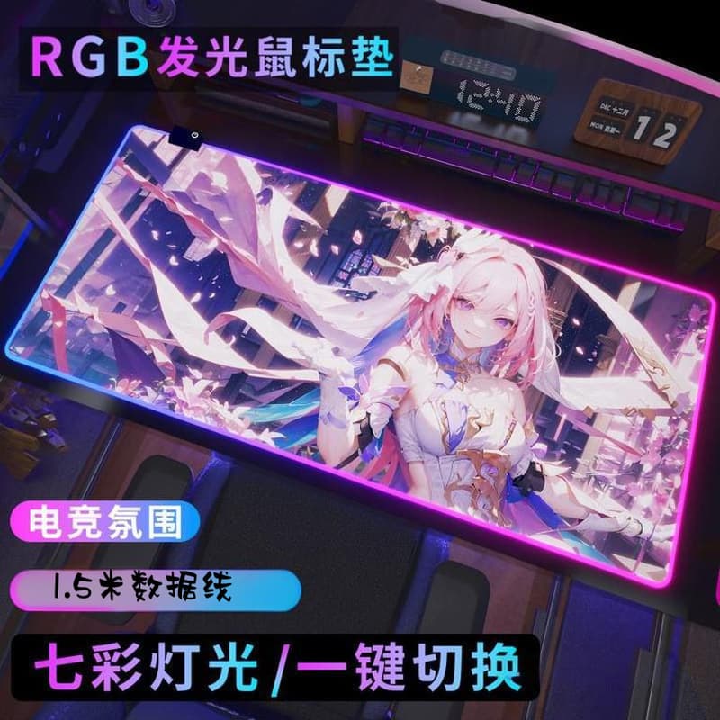 Honkai Impact 3 RGB Luminous Mouse Pad Large High-End Qck Game E-Sports Alicia Computer Desk Pad Wrist Pad