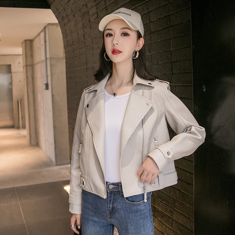 Women's Short Leather Jacket, 2025 New Spring and Autumn Korean Style Slim Fit Plus Size Motorcycle Leather Jacket Trendy