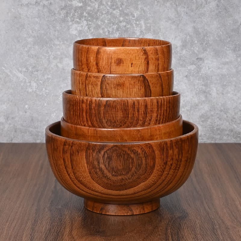 Large quantity discount factory direct supply retro style household wooden bowls handmade adult rice bowls jujube wood tableware soup bowls