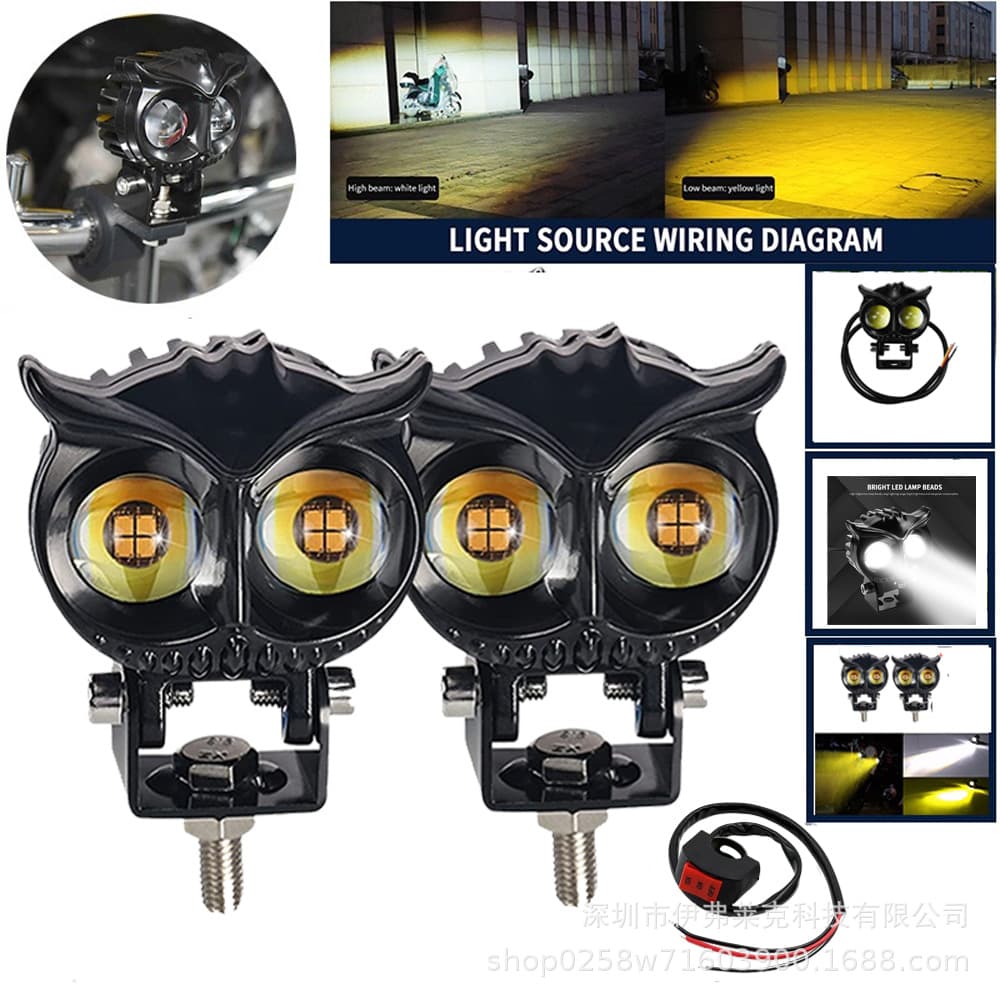 Motorcycle LED Spotlight High Brightness Dual-Color Modified External Bracket Headlight Small Steel Cannon Electric Motorcycle Front Illumination