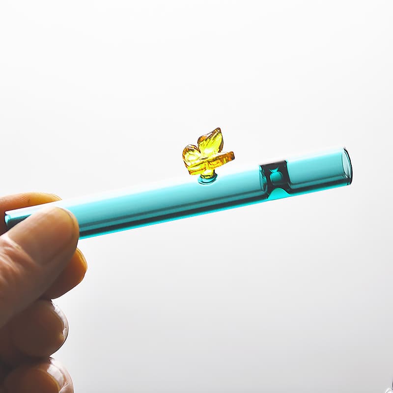 Butterfly Glass Smoking Pipe 12*100mm Borosilicate Glass Mouthpiece Suction Tool Tobacco Pipe Colorful OG Smoking Pipe Cross-Border