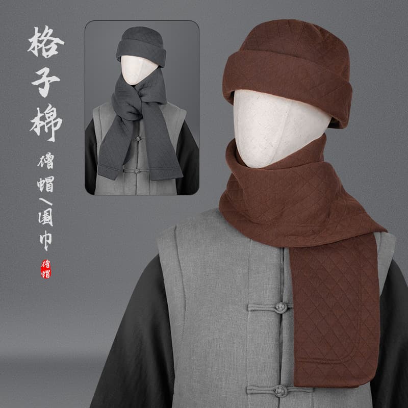 Dixi monk hat men's plaid cotton scarf autumn and winter warm monk hat female monk hat melon skin hat monk supplies
