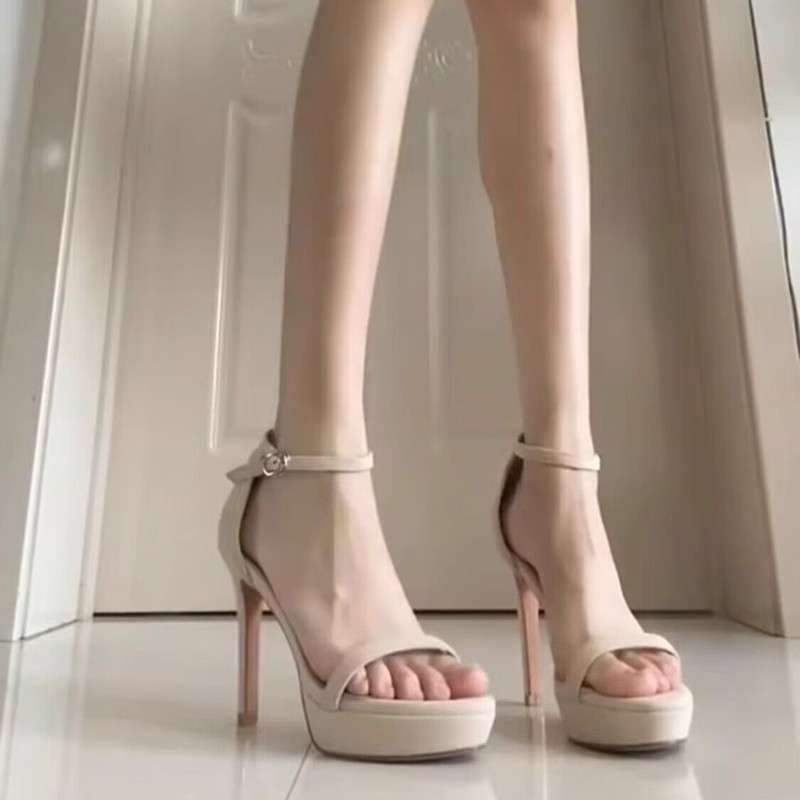Silver Strap Sandals for Women 2025 Summer New Sexy Waterproof Platform Open-Toe 10CM Ultra High Heels Stiletto