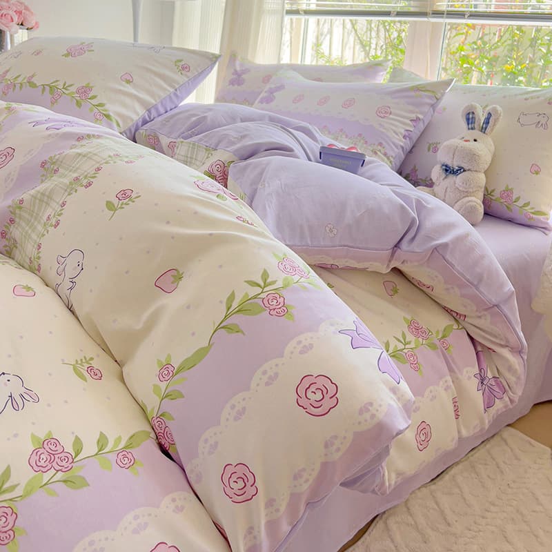 Printed Bedding 4-Piece Set, Fresh Cotton Duvet Cover 2025 New Style, Bed Sheet Bedding Fitted Sheet 3-Piece Set